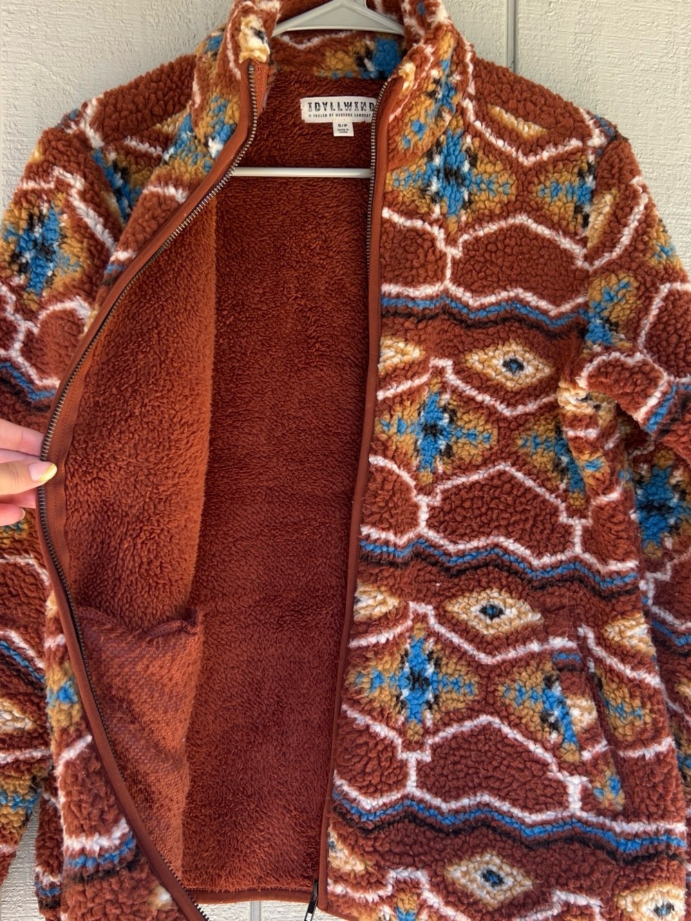 Jasper Rust Patterned Sherpa Zip Jacket - Picture 4 of 6